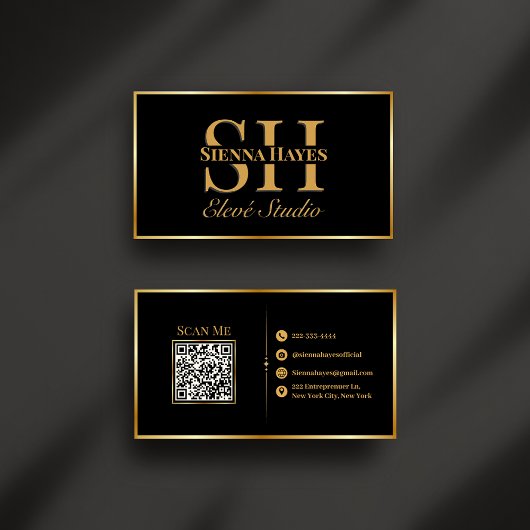 Moderne Black and Gold Monogram Business Card Visitenkarte