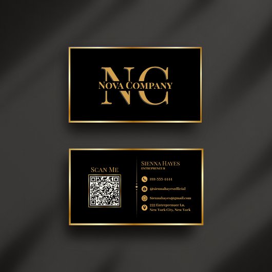 Moderne Black and Gold Monogram Business Card Visitenkarte