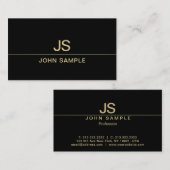 Moderne Black and Gold Monogram Luxe Visitenkarte (Vorne/Hinten)