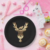 Moderne Black and Gold Rentier Weihnachtsmannmütze Pappteller (Party)