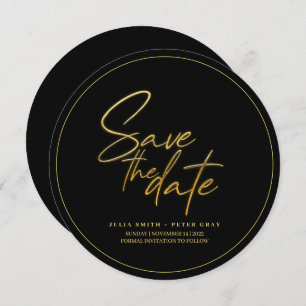 Moderne Black and Gold Round Save the Date Einladung