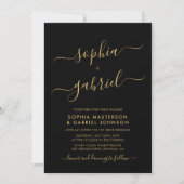 Moderne Black and Gold Script Monogram Wedding Einladung (Vorderseite)