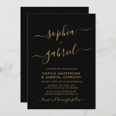 Moderne Black and Gold Script Monogram Wedding Einladung (Vorne/Hinten)