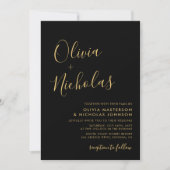 Moderne Black and Gold Script Monogram Wedding Einladung (Vorderseite)