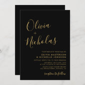 Moderne Black and Gold Script Monogram Wedding Einladung (Vorne/Hinten)