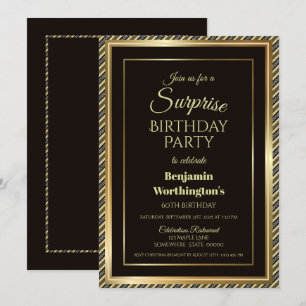 Moderne Black and Gold Überraschung 60. Geburtstag Einladung