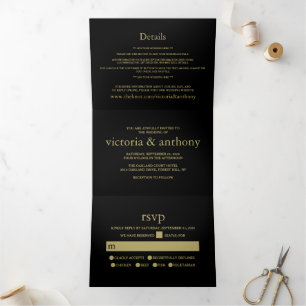 Moderne Black and Gold Wedding Suite Dreifach Gefaltete Einladung