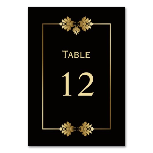 Moderne Black and Gold Wedding Tischnummer (Vorderseite)