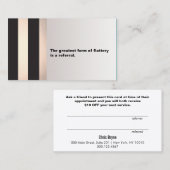 Moderne Black and Rose Gold Kundenüberweisungskart Empfehlungskarte (Vorne/Hinten)