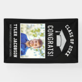 Moderne Black and Silver Foto Graduation Party Banner (Horizontal)