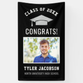Moderne Black and Silver Foto Graduation Party Banner (Vertikal)