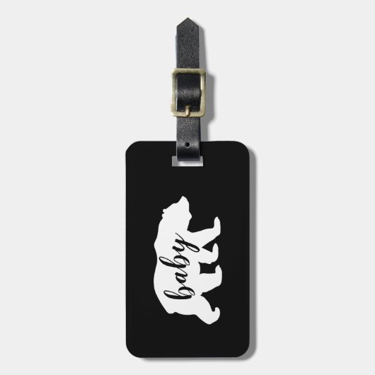 Moderne Black and White Script Baby Bear Silhouett Gepäckanhänger (Vorderseite vertikal)