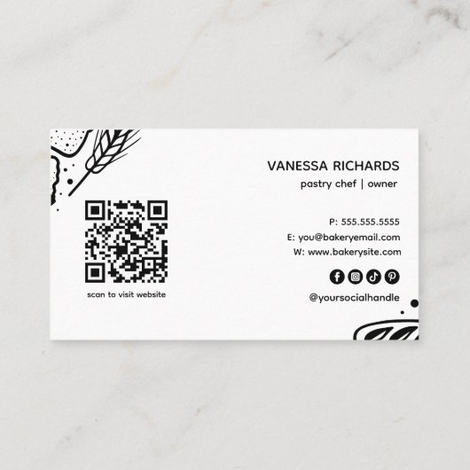 Moderne Black Bakods Border QR Code Bäckerei Visitenkarte (Rückseite)