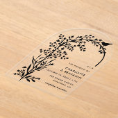 Moderne Black Bird and Branch Wedding Acryleinladungen (Ablage )