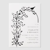 Moderne Black Bird and Branch Wedding Pergament Einladungen (Vorderseite)