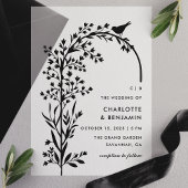 Moderne Black Bird and Branch Wedding Pergament Einladungen
