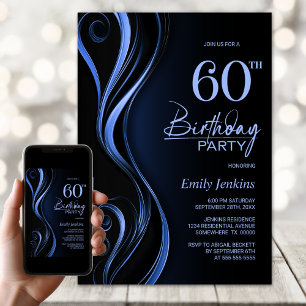 Moderne Black Blue 60. Geburtstagsparty Einladung