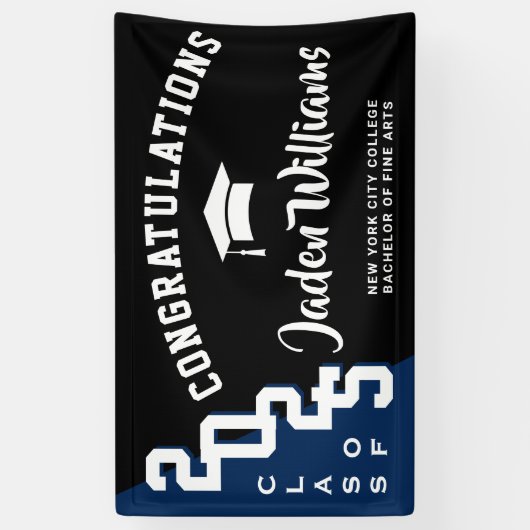 Moderne Black Blue Abschluss Class 2025 Party Banner (Vertikal)
