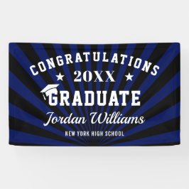 Moderne Black Blue Graduation Party Banner