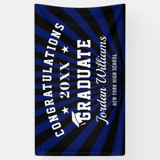 Moderne Black Blue Klasse 2023 Graduation Party Banner (Vertikal)