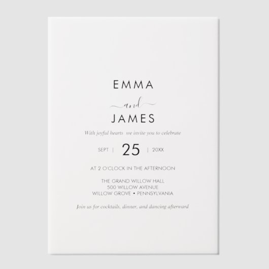 Moderne Black Boho Vellum Einladung (Vorderseite)