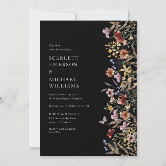 Moderne Black Boho Wedding Einladung (Vorderseite)