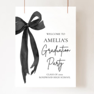 Moderne Black Bow Coquette Graduation Party Willko Poster