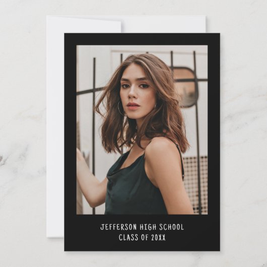 Moderne Black Bow Foto Graduation Party Einladung (Rückseite)