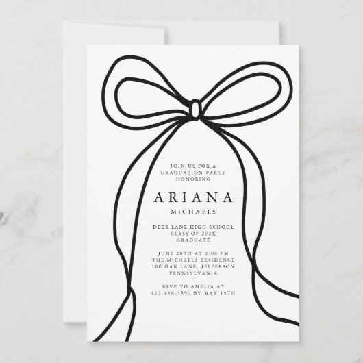 Moderne Black Bow Graduation Party Einladung (Vorderseite)