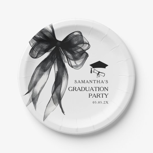 Moderne Black Bow Graduation Party Pappteller (Vorderseite)