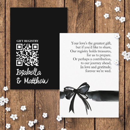 Moderne Black Bow Wedding Registry Gedicht QR Card Begleitkarte