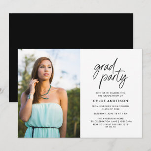 Moderne Black Brush Script Foto Graduation Party Einladung