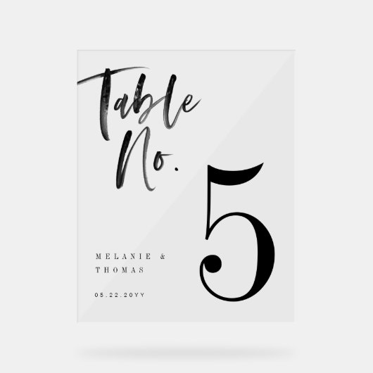 Moderne Black Brush Script Hochzeitsschrift Tischn Acrylschild (Vorderseite)