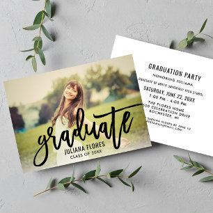 Moderne Black Brushed Script Foto Graduation Party Einladung