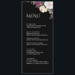 Moderne Black Burgundy Peonies Wedding Menu Card Menükarte<br><div class="desc">Die Hochzeitsmenükarte der modernen Peony Wedding Collection ist eine perfekte Ergänzung zu Ihrer Dekoration am Hochzeitstisch. Diese elegante Karte mit schwarzem Hintergrund und bordeauxroten, weißen und cremefarbenen Rose verleiht Ihrer Hochzeit eine Touch der Eleganz. Der böhmisch inspirierte Schriftart fügt dem Design einen einzigartigen und stilvollen Flair hinzu und eignet sich...</div>