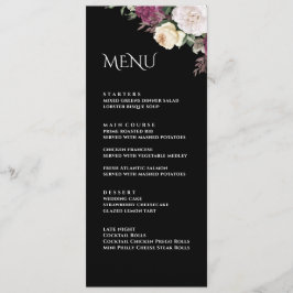 Moderne Black Burgundy Peonies Wedding Menu Card Menükarte