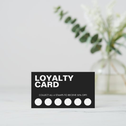Moderne Black Business Discount Loyalty Card Treuekarte (Stehend Vorderseite)