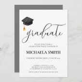 Moderne Black Cap High School Graduation Party Einladung (Vorne/Hinten)