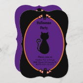 Moderne Black Cat & Bats Halloween Einladung (Vorne/Hinten)