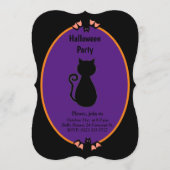 Moderne Black Cat & Bats Halloween Einladung (Vorderseite)