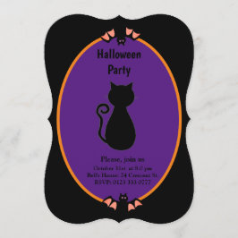 Moderne Black Cat & Bats Halloween Einladung