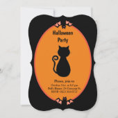 Moderne Black Cat & Bats Halloween Einladung (Vorderseite)