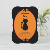 Moderne Black Cat & Bats Halloween Einladung (Stehend Vorderseite)