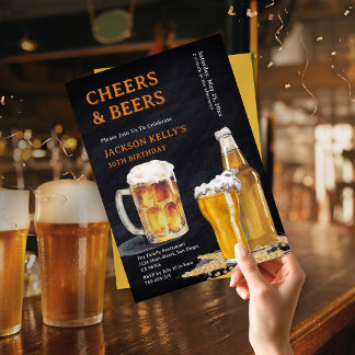 Moderne Black Chalkboard Cheers & Bers Geburtstag Einladung
