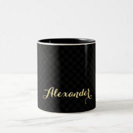 Moderne Black Checkered Chic Elegante Imitate Gold Zweifarbige Tasse