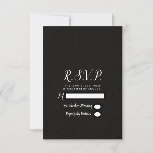 Moderne Black Chic Minimal Wedding RSVP Antwort (Vorderseite)