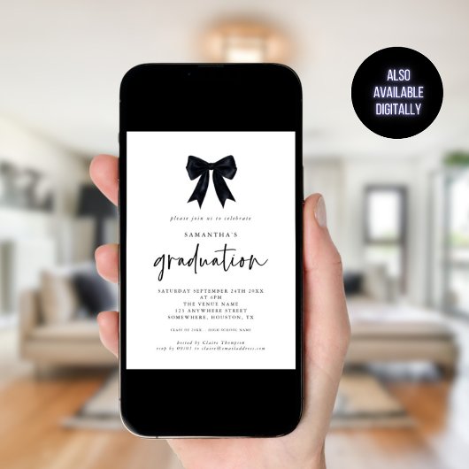 Moderne Black Coquette Bow Graduation Party Einladung