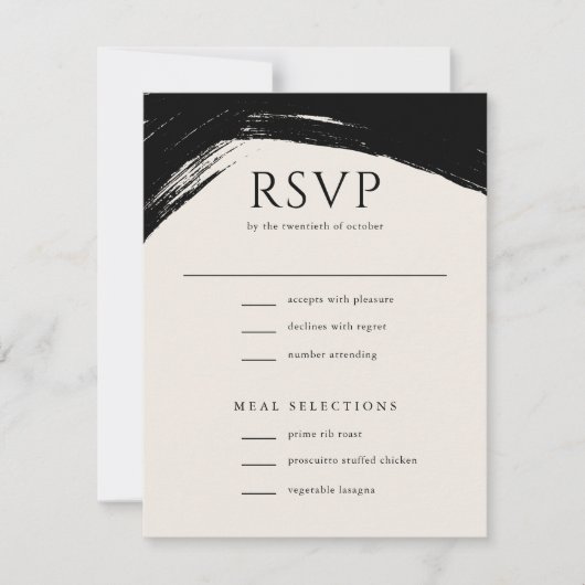 Moderne Black Cream Paint Calligraphy Wedding RSVP Karte (Vorderseite)