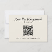 Moderne Black Cream QR Code Bright Retro Hochzeit RSVP Karte (Vorderseite)