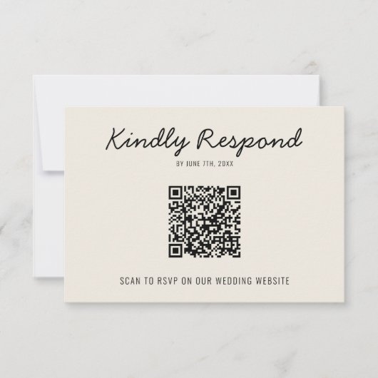 Moderne Black Cream QR Code Bright Retro Hochzeit RSVP Karte (Vorderseite)